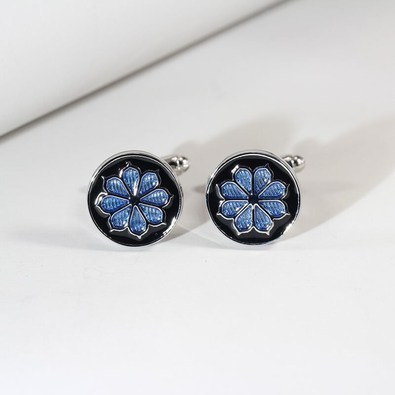 

Guys Flower Engraved Round Cufflinks, Blue