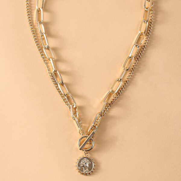 

Coin Charm Layered Necklace, Gold