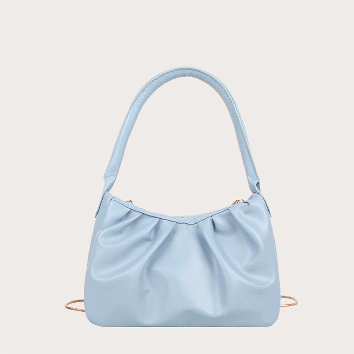 

Solid Chain Ruched Bag, Baby blue