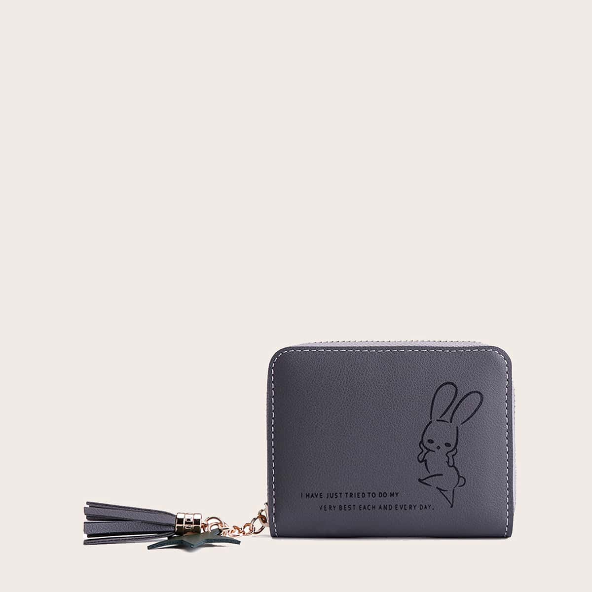 

Cartoon Rabbit Zip Purse, Grey