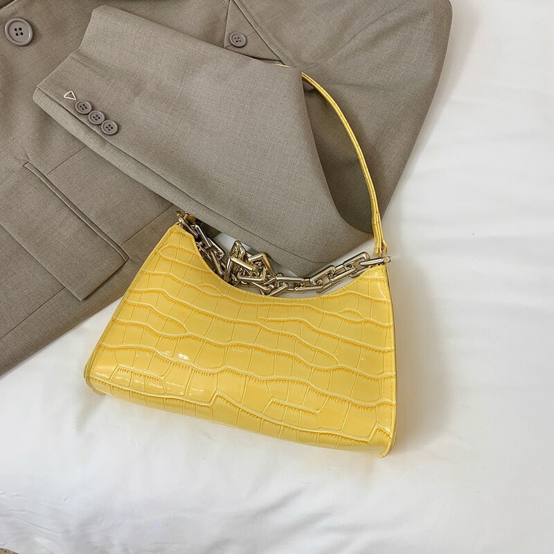 

Croc Embossed Chain Baguette Bag, Yellow