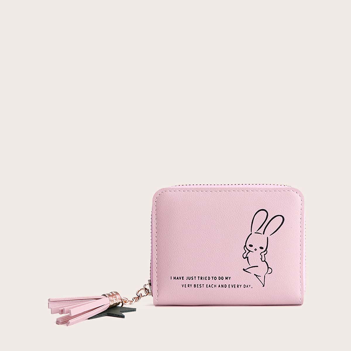 

Cartoon Rabbit Zip Purse, Baby blue