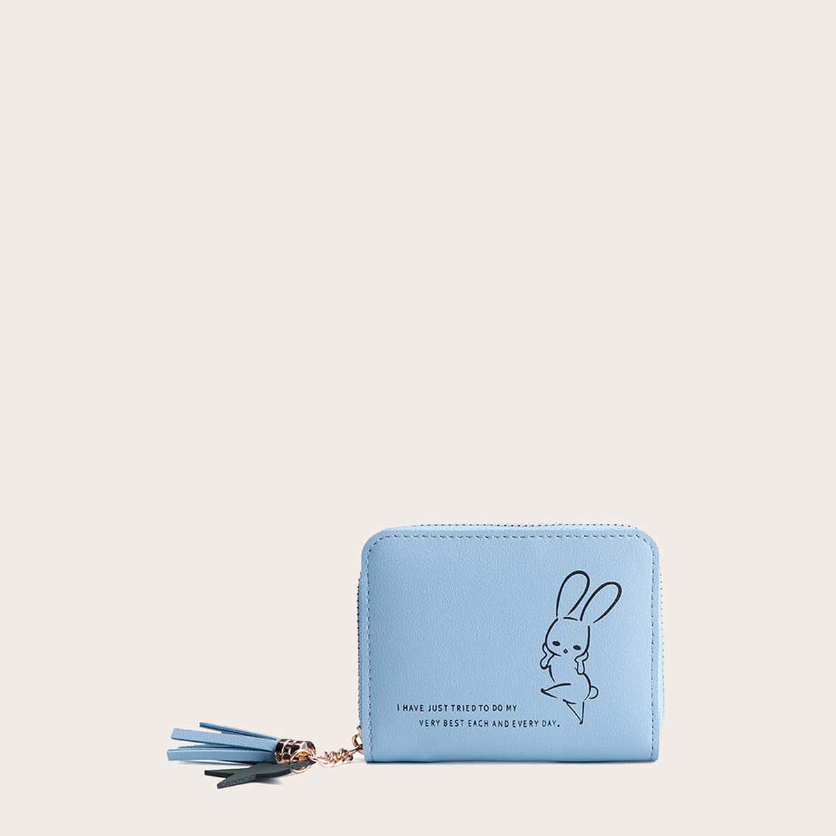 

Cartoon Rabbit Zip Purse, Baby blue