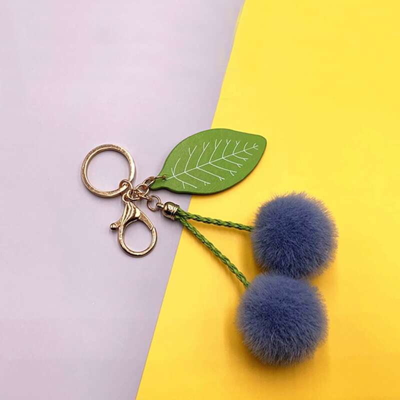 

Pom Pom Cherry Bag Charm, Dusty blue