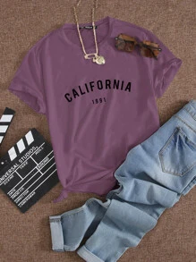 SHEIN Unity Number And Letter Graphic Tee - Mauve Purple - View 1