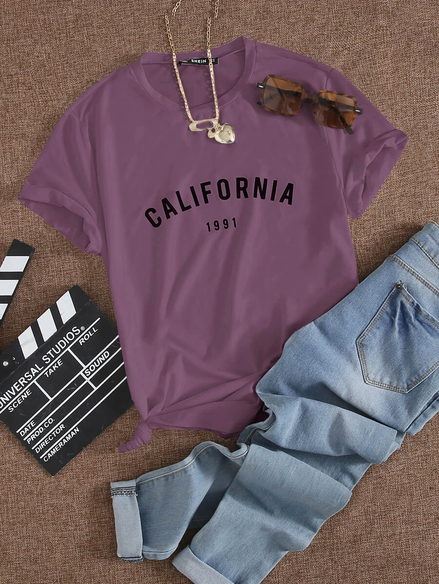 SHEIN Unity Number And Letter Graphic Tee - Mauve Purple - View 1