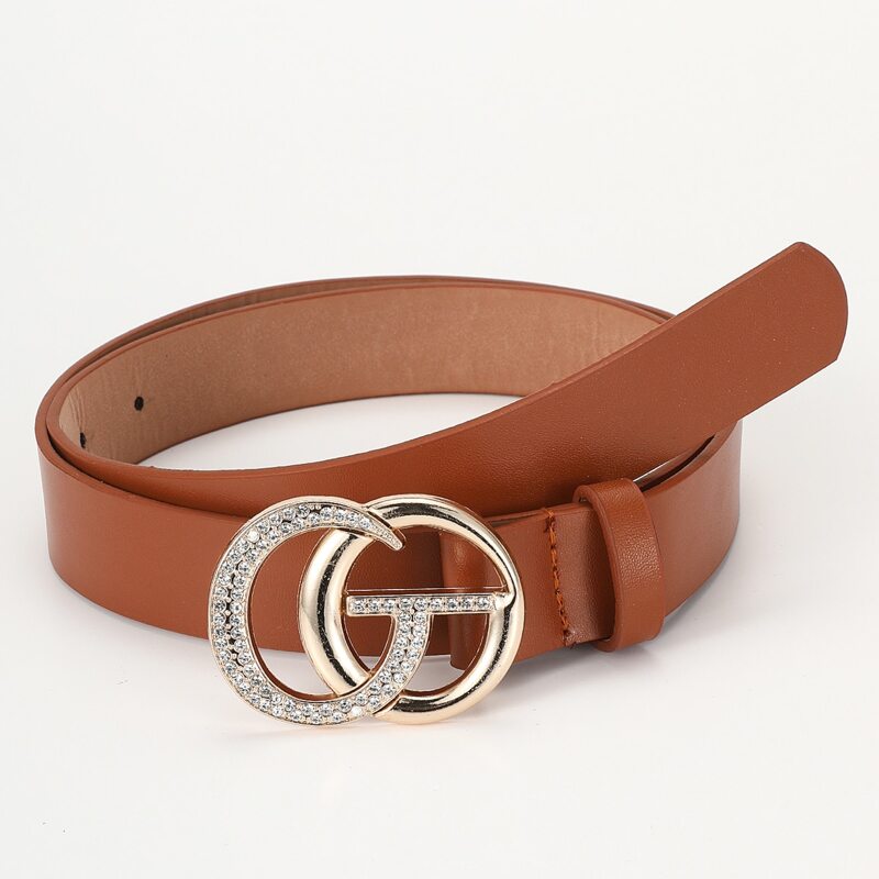 

Guys Rhinestone Decor Buckle Belt, Camel