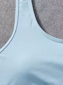 Easithlete 3 件套健身运动套装不对称领口运动胸罩和网眼 T 恤和紧身裤，带手机口袋健身服，女士网球服健身女士套装女士紧身裤套装 - 藍白色 - 查看 6