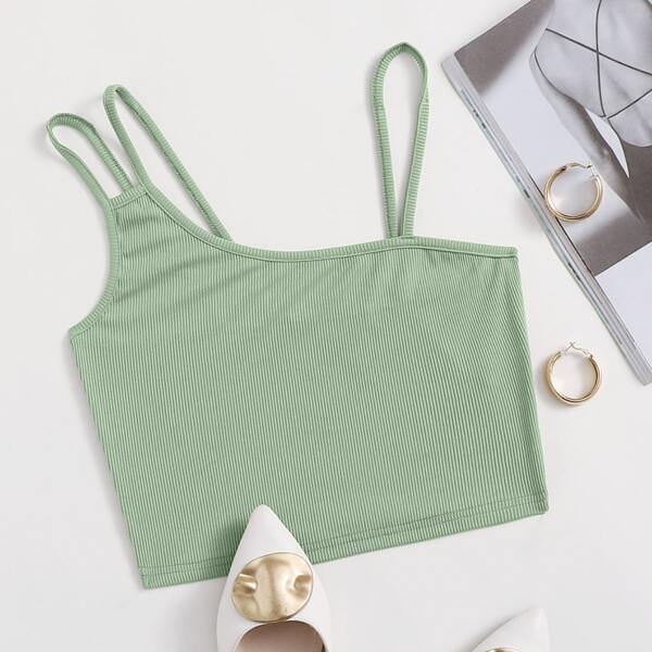 

Asymmetrical Neck Crop Top, Mint green