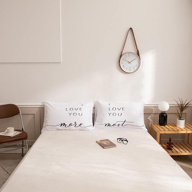 

1pair Slogan Graphic Pillowcase Without Filler, White