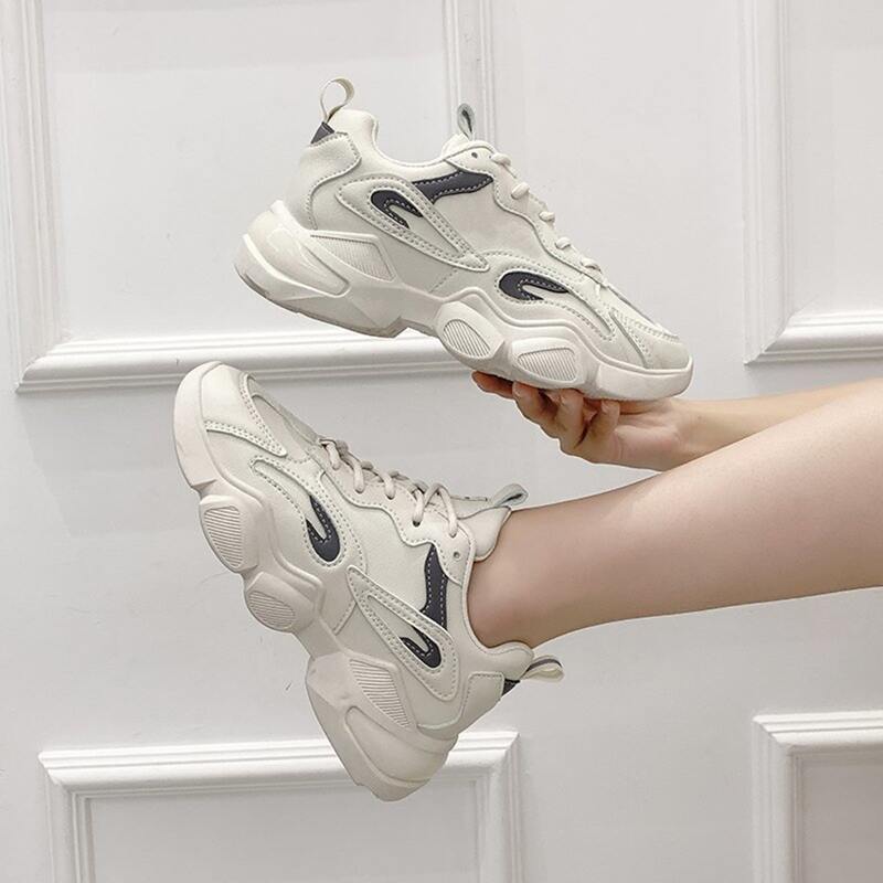 

Lace-up Front Chunky Sneakers, Beige