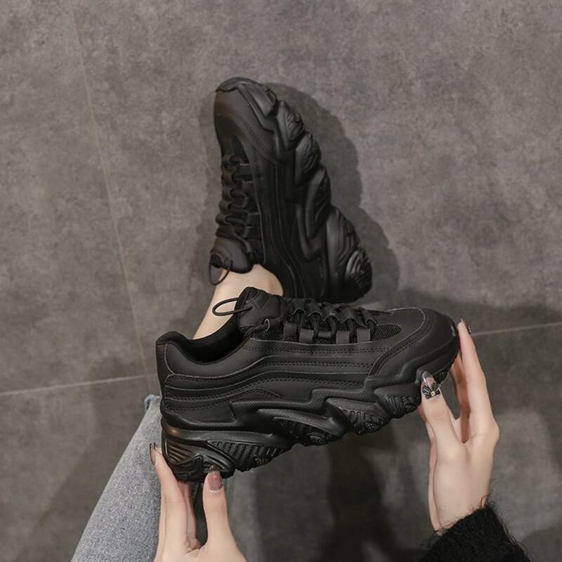 

Solid Lace-up Chunky Sneakers, Black
