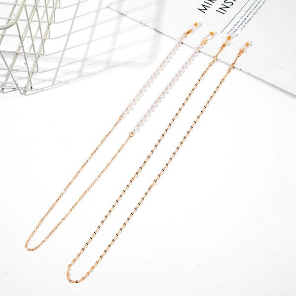 

2pcs Faux Pearl Decor Face Mask Chain, Gold