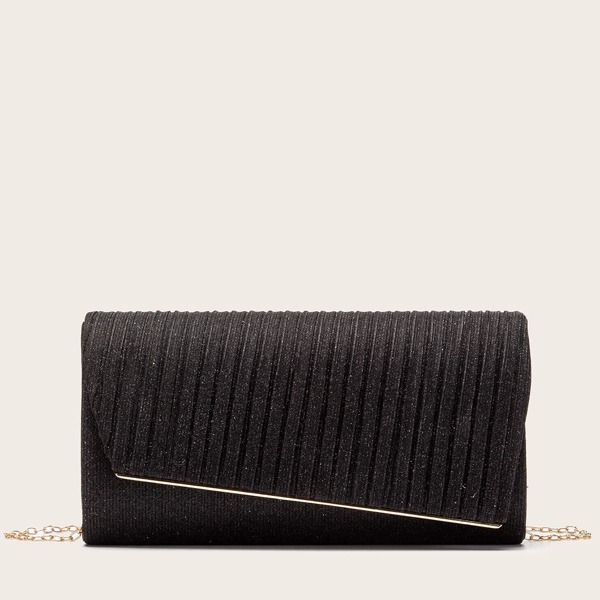 

Asymmetrical Flap Clutch Bag, Black