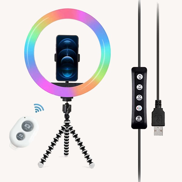 

Bluetooth Selfie Ring Light With Phone Tripod Holder, White