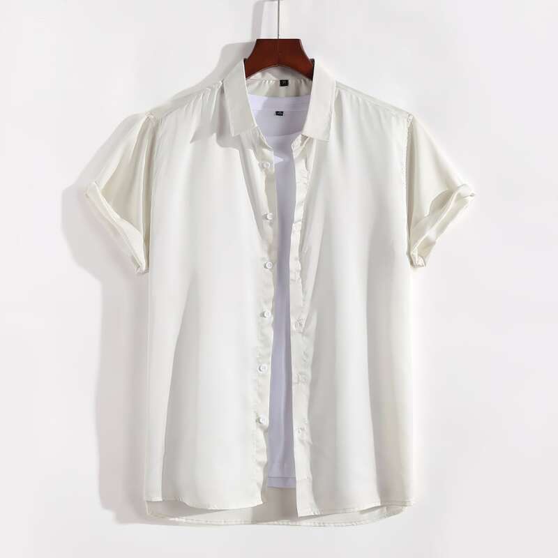 

Guys Satin Button Up Solid Shirt, Beige