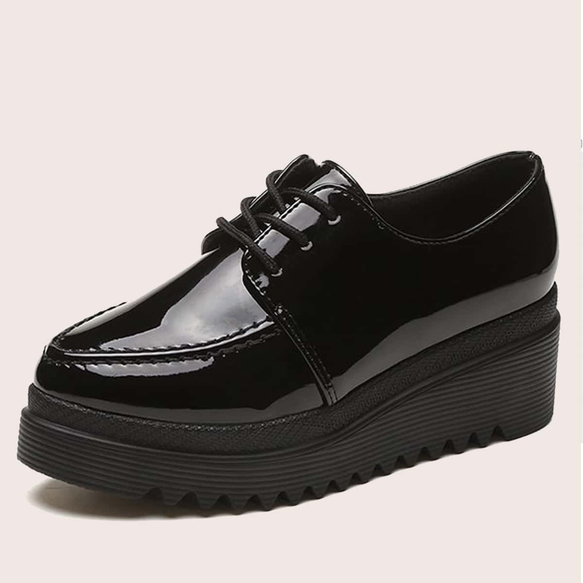 

Lace-up Front Wedge Oxfords, Black