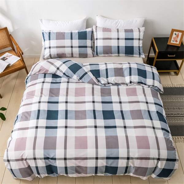 

Plaid Pattern Tufted Duvet Cover Set Without Filler, Multicolor