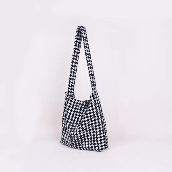 

Houndstooth Pattern Shoulder Bag, Black and white
