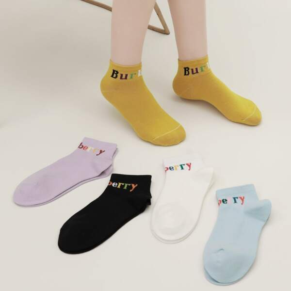 

5pairs Letter Graphic Ankle Socks, Multicolor