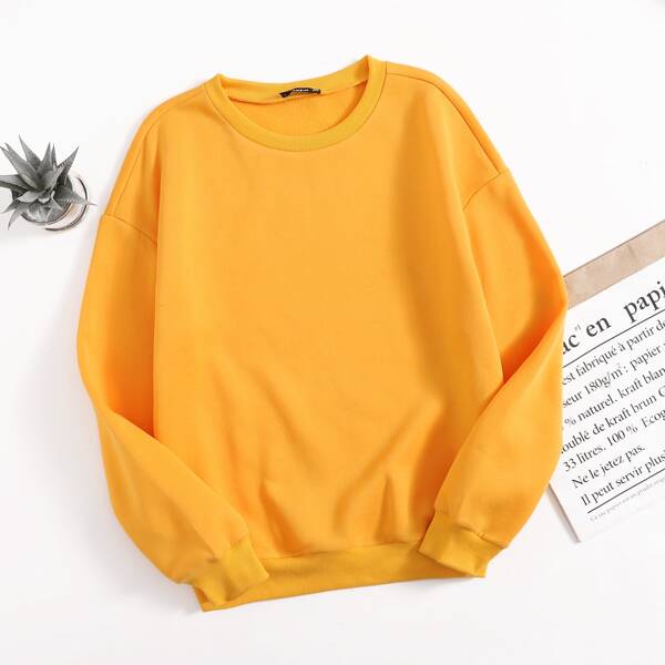 

Solid Drop Shoulder Sweatshirt, Mustard yellow