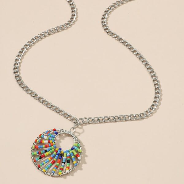 

Beaded Round Charm Necklace, Multicolor