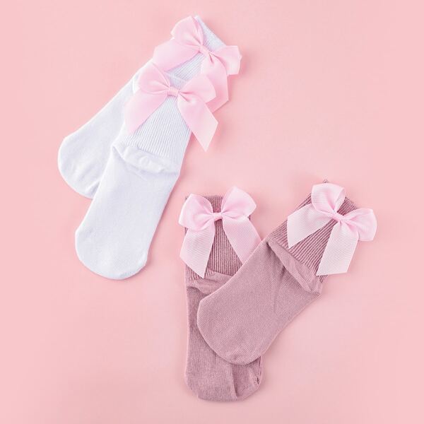 

2pairs Toddler Girls Bow Knot Decor Socks, Multicolor