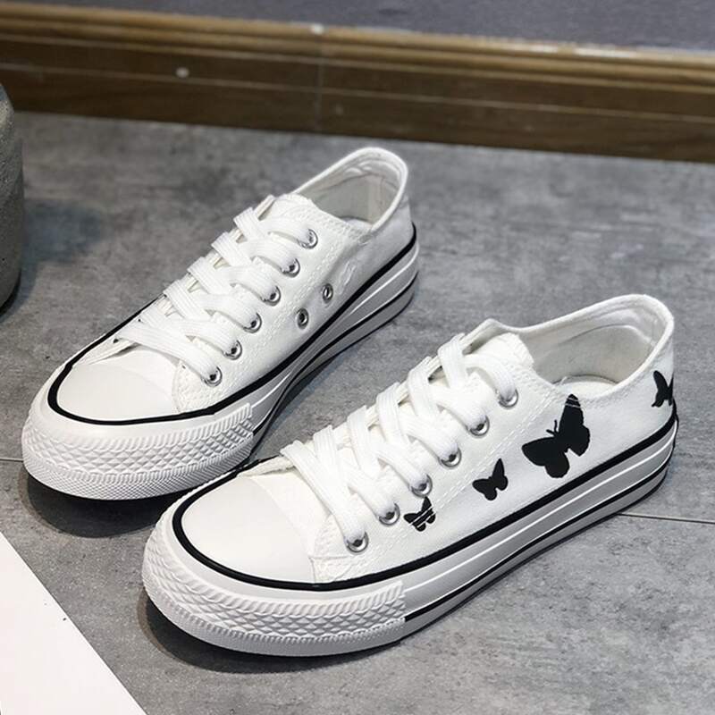 

Butterfly Lace-up Canvas Sneakers, White