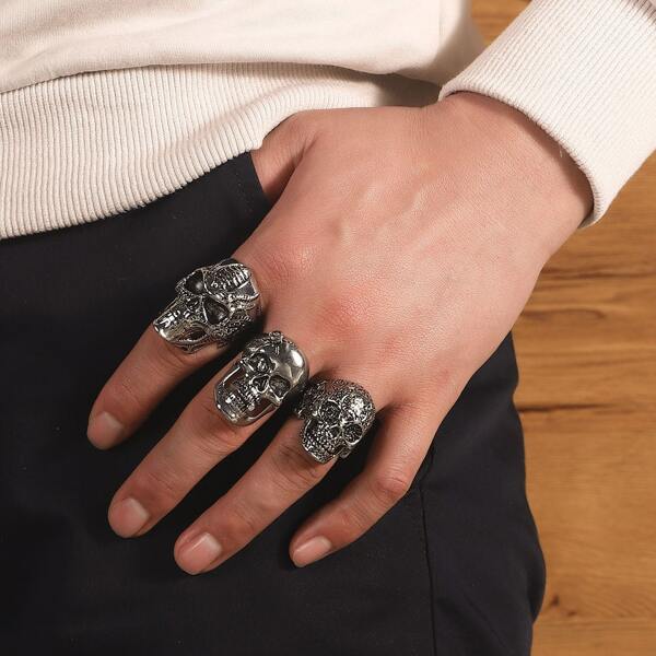 

3pcs Men Skull Decor Ring, Multicolor