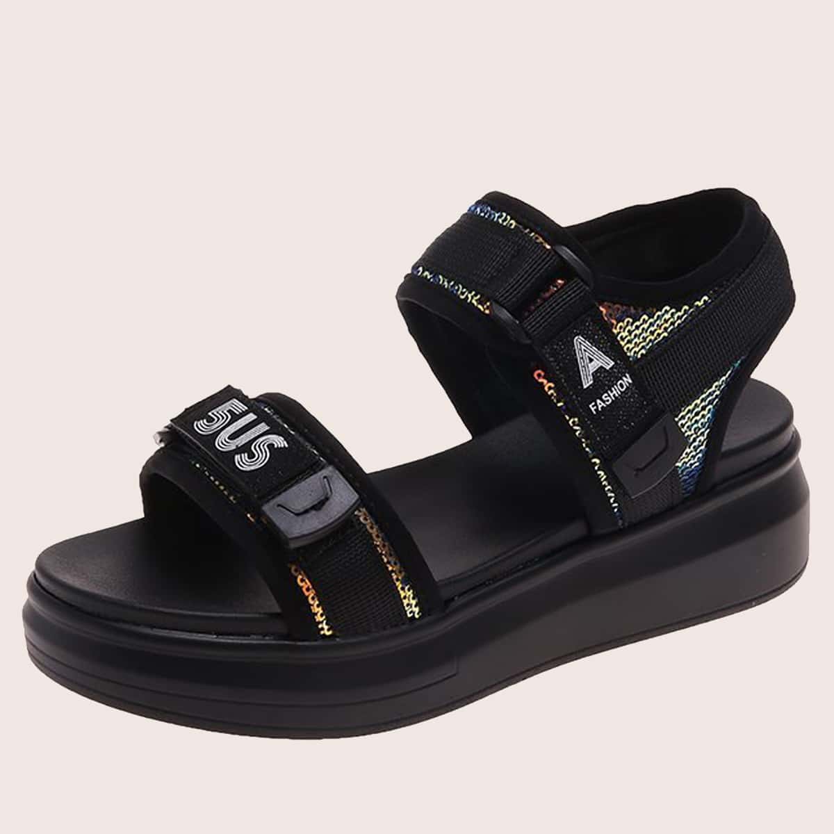 

Sequin Velcro Strap Sport Sandals, Multicolor