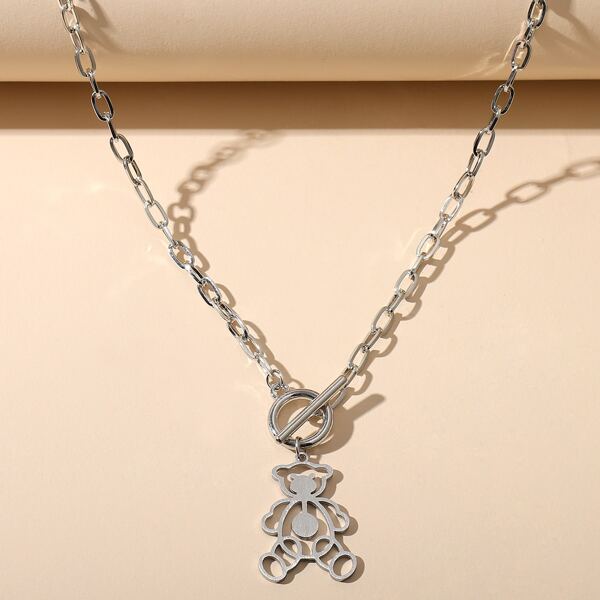 

Bear Charm Necklace, Silver
