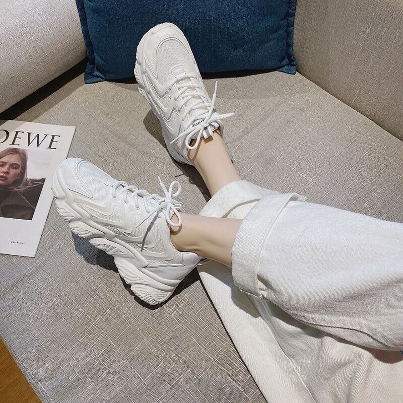 

Glitter Lace-up Mesh Chunky Sneakers, White