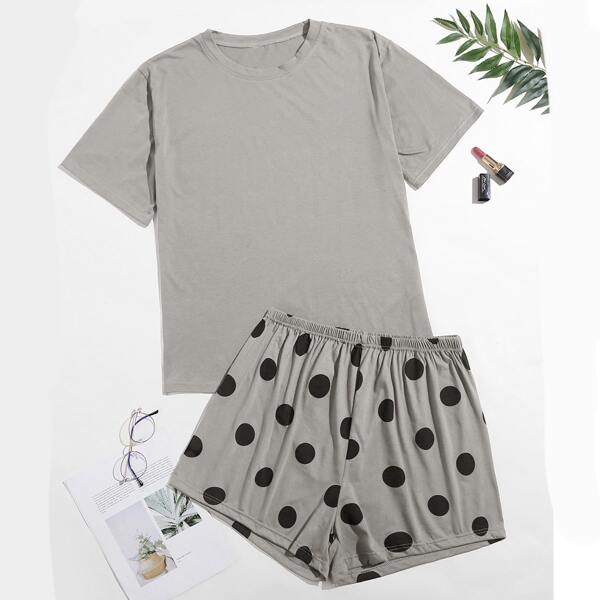 

Plus Polka Dot PJ Set, Grey