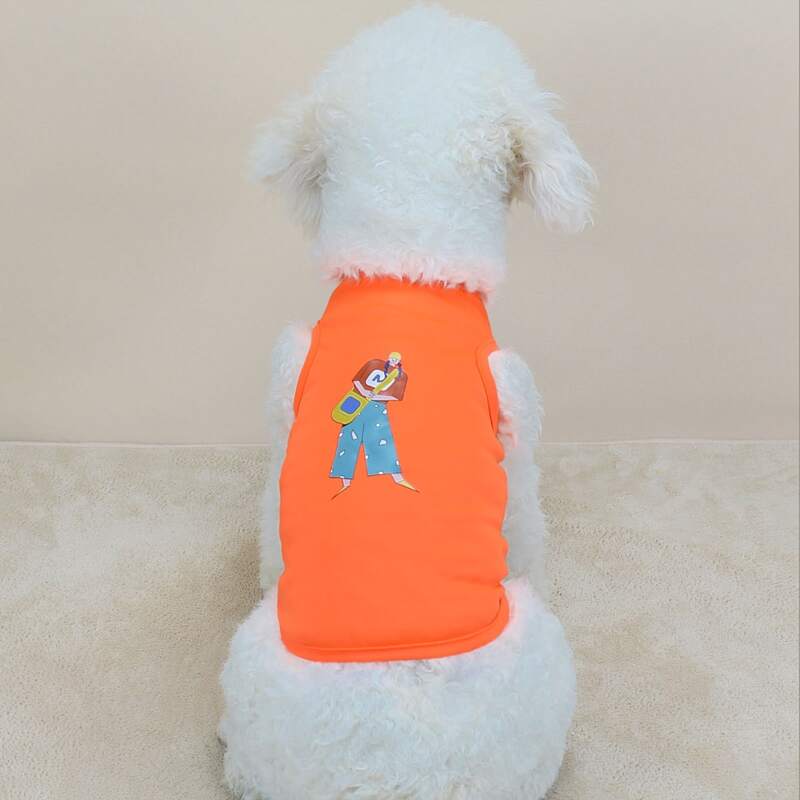 

Cartoon Girl Print Pet Tank, Orange