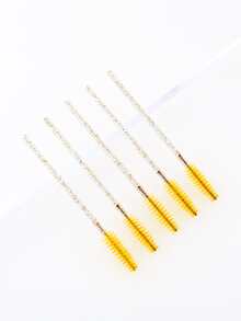 Bộ 50 Dùng Một Lần Lông Mi Bàn Chải Uốn Vệ Sinh Mi Cây Đũa Phép Trang Điểm Cho Gia Đình & Quà Tặng - Màu vàng - Xem 2