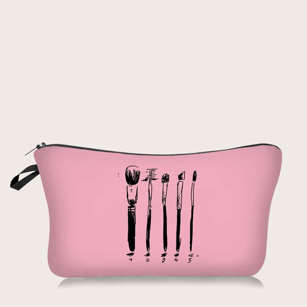 

Graphic Zipper Makeup Bag, Pink