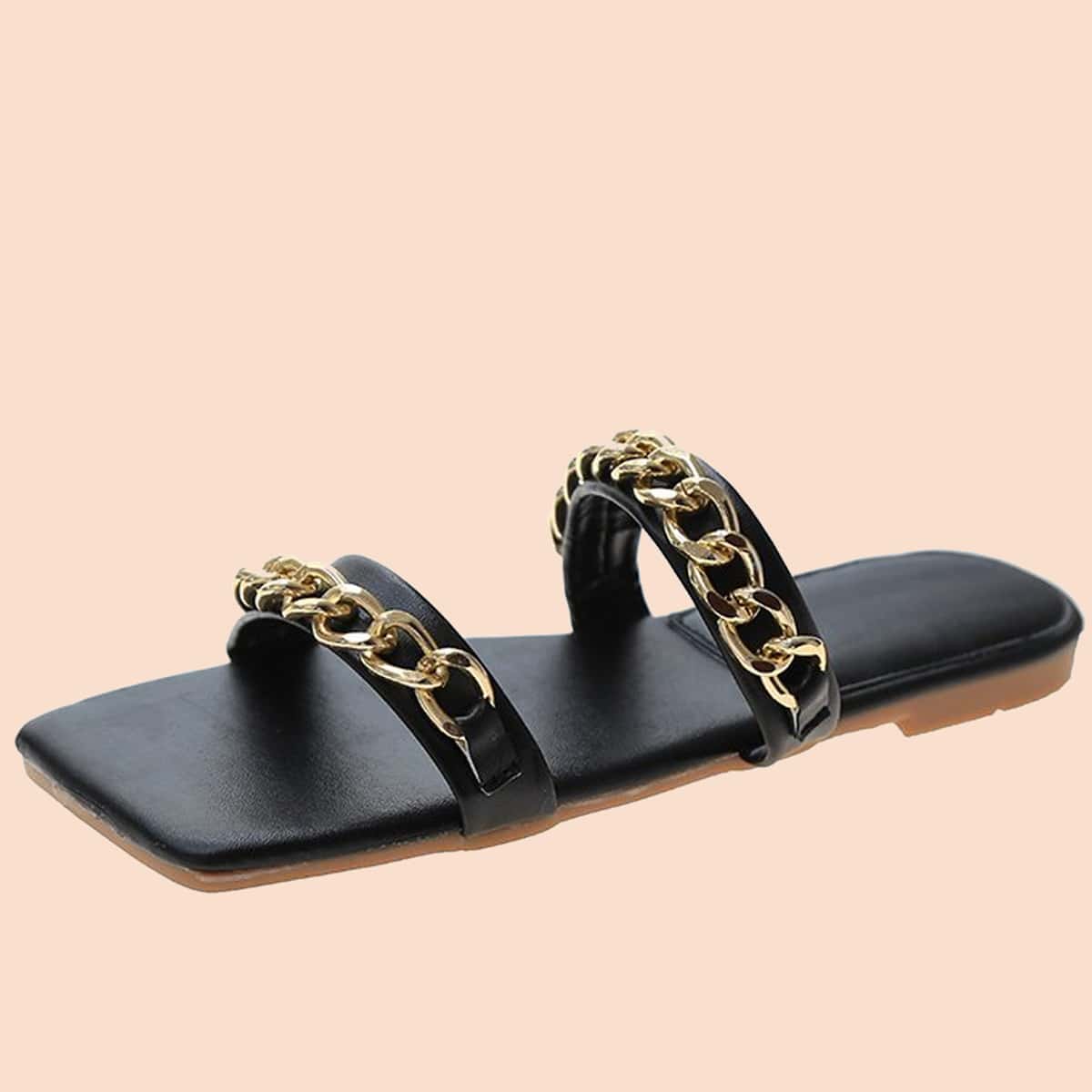 

Chain Strap Slide Sandals, Black