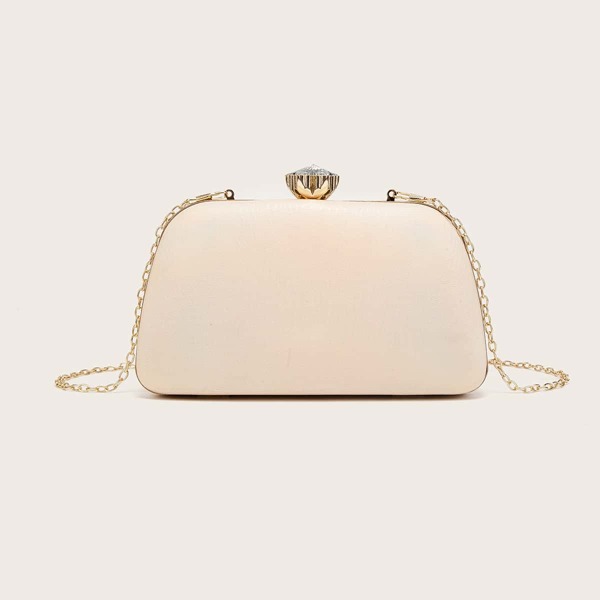 

Rhinestone Decor Chain Box Bag, Beige