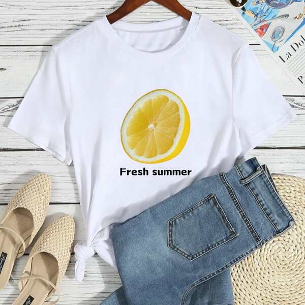 

Letter & Lemon Print Tee, White