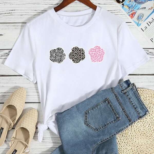 

Floral & Leopard Print Tee, White