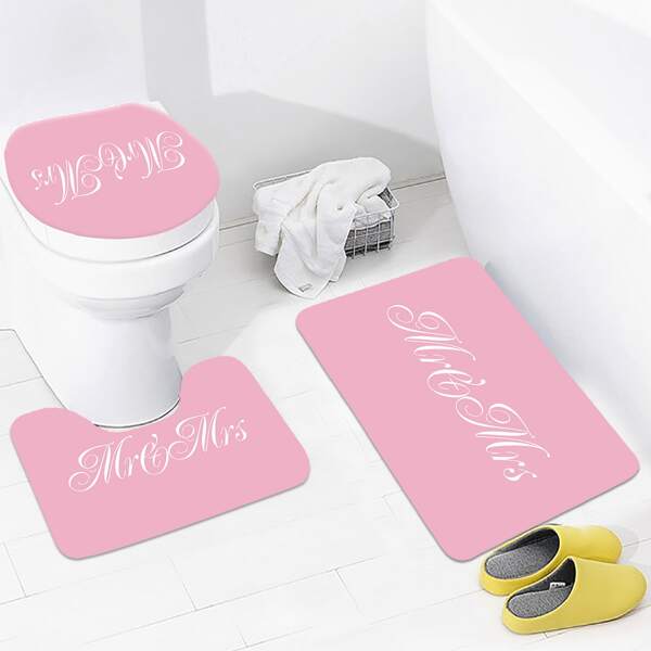 

1pc Slogan Graphic Closestool Rug, Pink