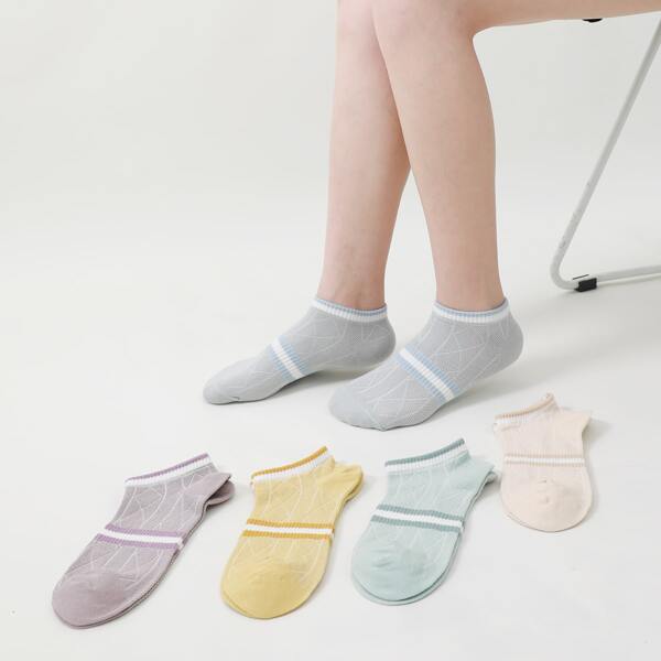 

5pairs Striped Print Ankle Socks, Multicolor