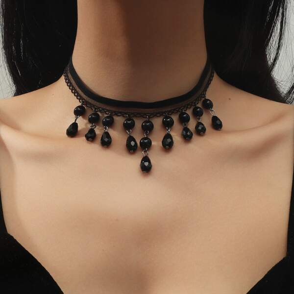 

Crystal Decor Lace Choker, Black