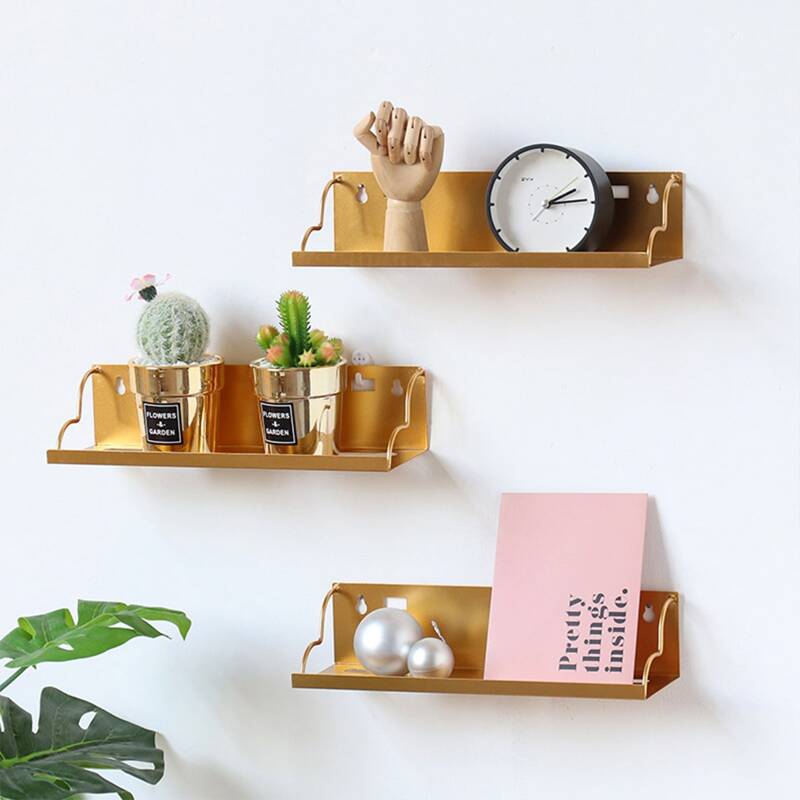 

1pc Wrought Iron Wall Storage Rack, Gold