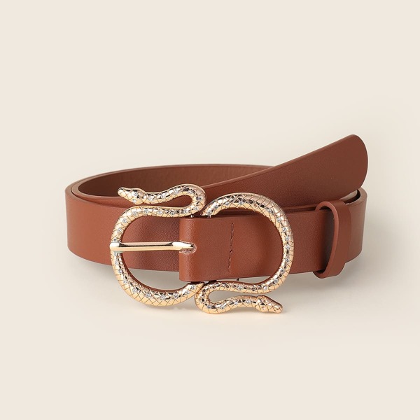 

Snake Design Buckle Belt, Brown