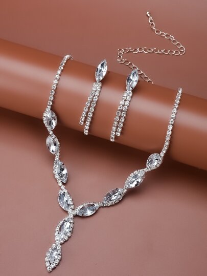 طقم مجوهرات بديكور حجر الراين 3 قطع