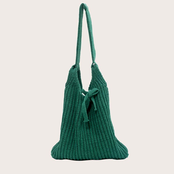 

Knit Tie Decor Shoulder Bag, Green