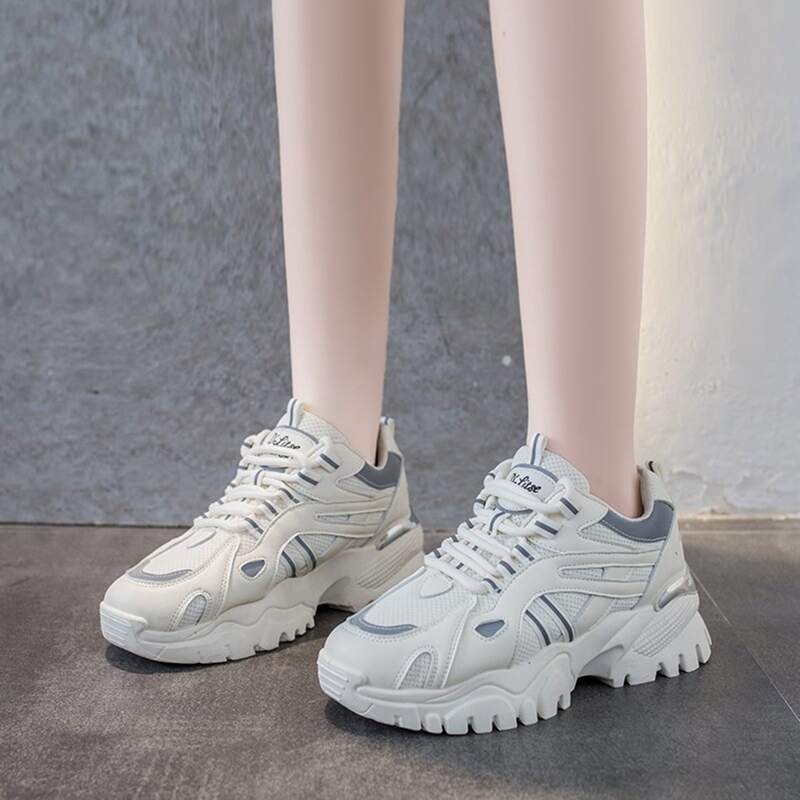 

Lace-up Mesh Chunky Sneakers, White
