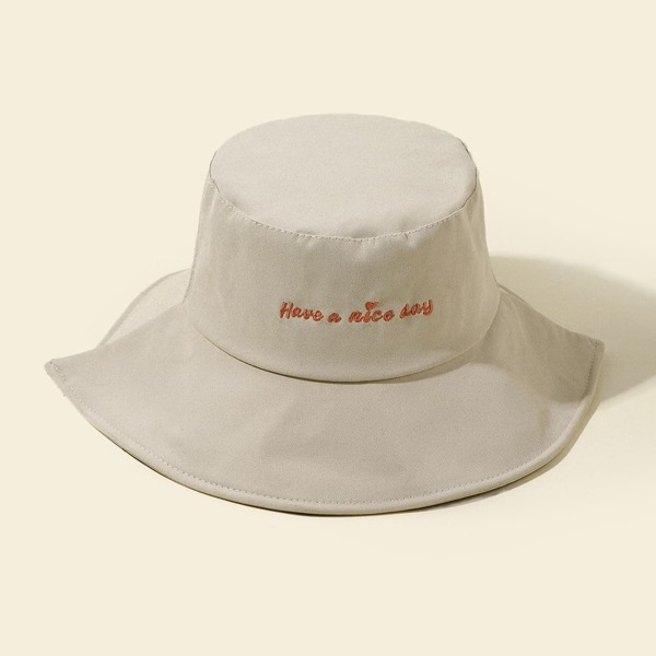 

Letter Embroidered Bucket Hat, Beige