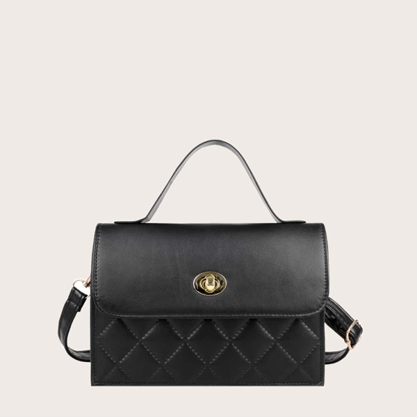 

Quilted Turn-lock Satchel Bag, Black